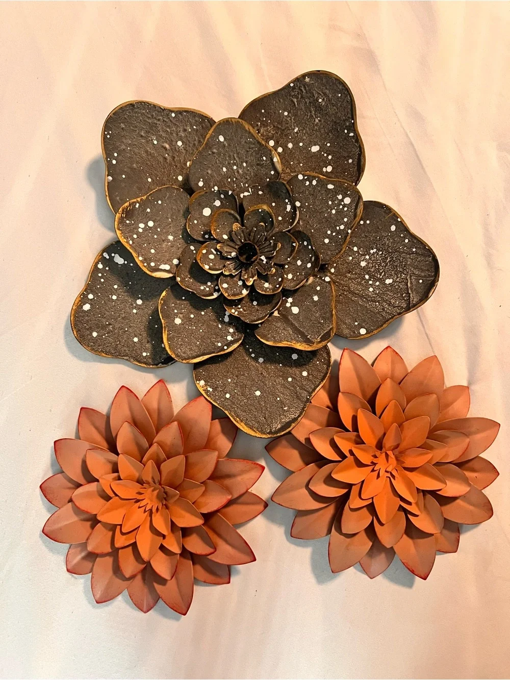 Decorative Metal Wall Flower Trio - Gray & Pink Metal Home Accents